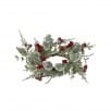 Frosted winter candle ring with holly leaves, red berries, and pinecones, 14 inch