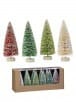 Set of 12 glitter sisal Christmas trees in green red and pink shades in display box
