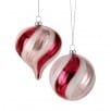 Red and white swirl glass ball and onion Christmas ornaments with pearl finish