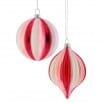 Red and white striped glass ball and onion shaped holiday ornaments set of two