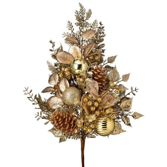 32" GLITTER LEAF/BERRY/CONE SPRAY CHAMPAGNE