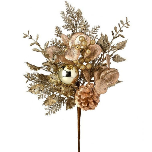 18" GLITTER LEAF/BERRY/CONE PICK