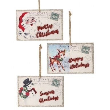 5" MDF Vintage Postcard Ornament Assorted