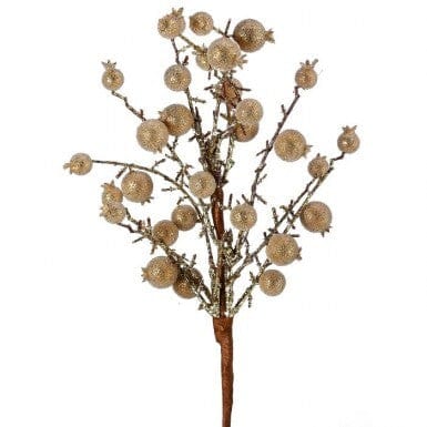 GOLD 20" BEADED METALLIC CROWN BERRY SPRAY