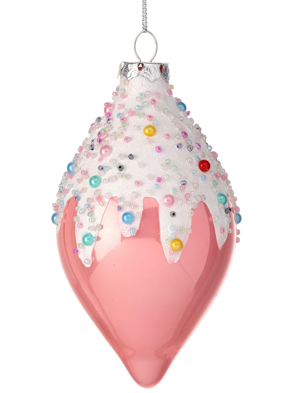 5" Glass Sprinkles Pink Finial Ornament