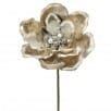 Metallic gold and ivory artificial magnolia stem with glittered petals and rhinestone center
