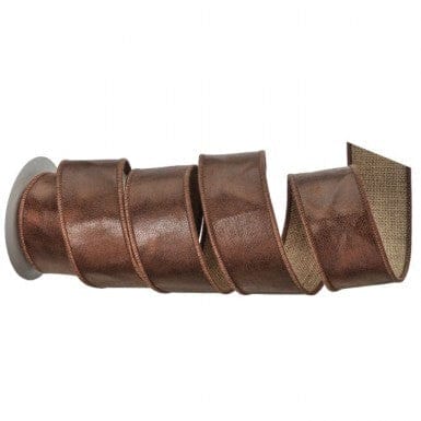 2.5"x5Y Faux Leather and Jute Double Sided Ribbon - BROWN