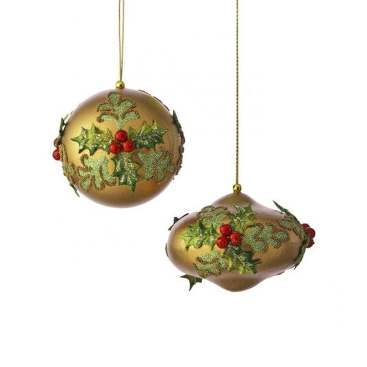 4" HOLLY W/GLITTER BALL /ONION ORN 2/AST