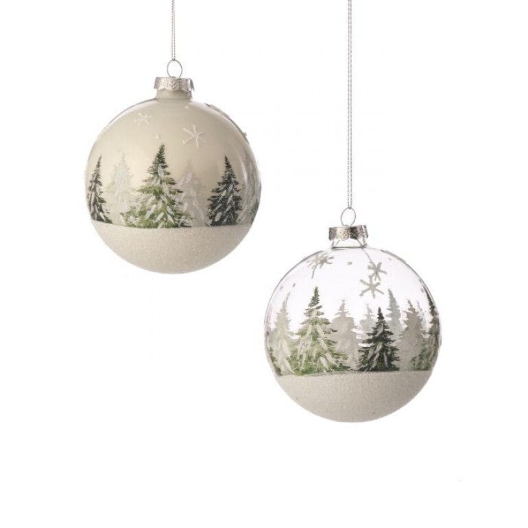 4" GLASS EVERGREEN TREE BALL ORNAMENT 2/AST