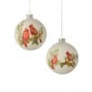 Glass ball ornaments with painted red cardinals and pine branches, set of two styles