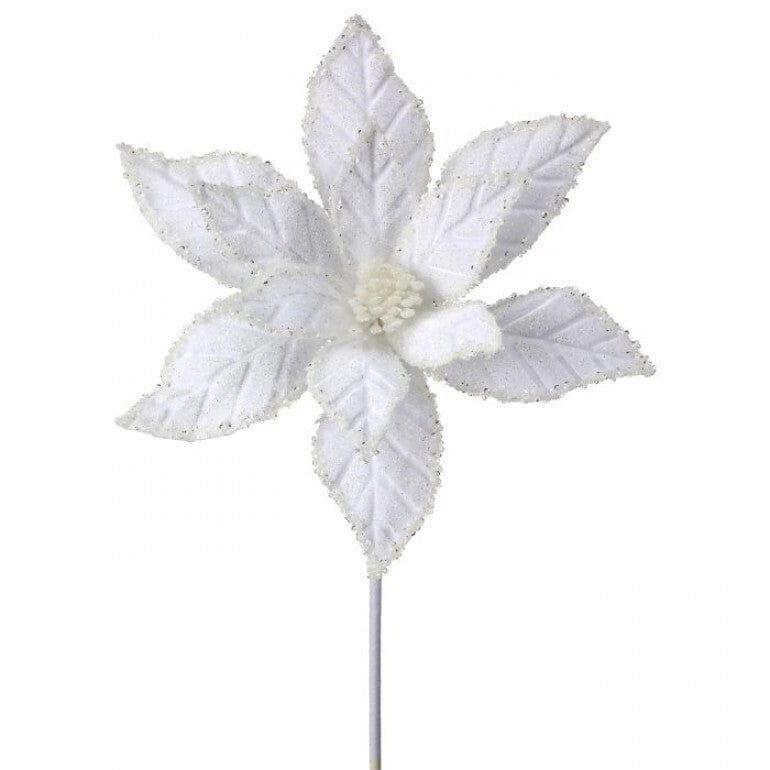White 22" VELVET WINTER POINSETTIA STEM