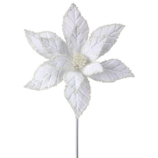 White 22" VELVET WINTER POINSETTIA STEM