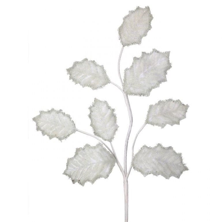 White 27" BEADED ICED HOLLY LEAF