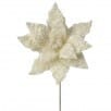 Pearl and glitter artificial poinsettia stem with shimmering ivory petals on pick