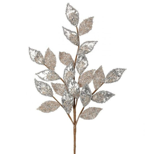 27" METALLIC BEADED LEAF SPRAY - PLATINUM