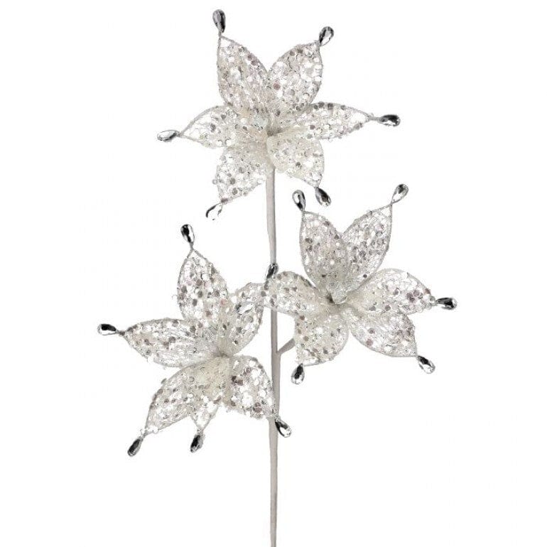 24" TRIPLE CRYSTAL GLITTER POINSETTIA STEM