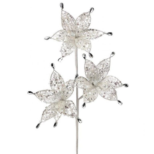 24" TRIPLE CRYSTAL GLITTER POINSETTIA STEM