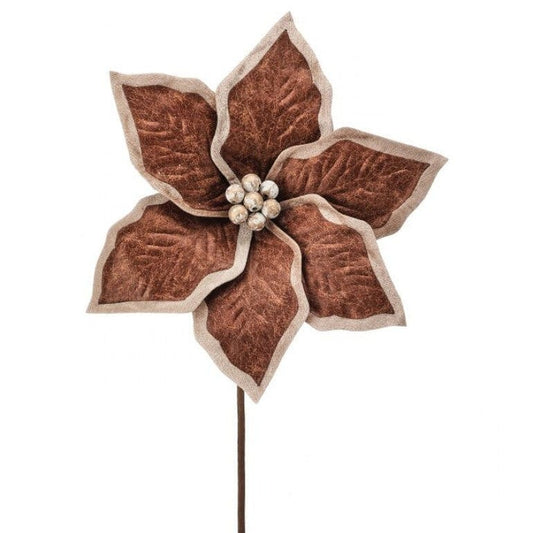 24" Brown "FAUX"LEATHER POINSETTIA STEM