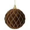 Large 200mm brown flocked velvet ball ornament with gold glitter diamond pattern