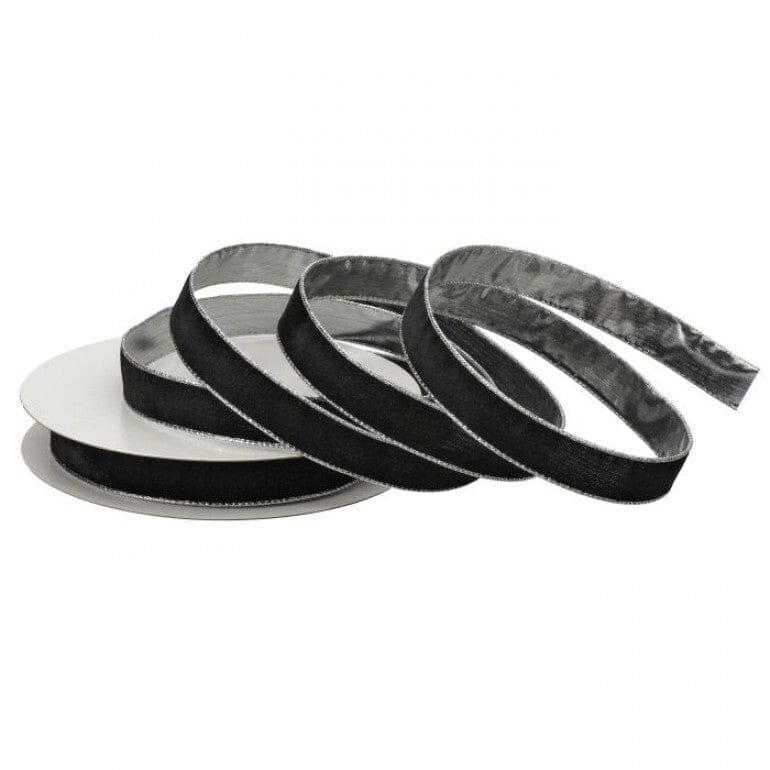 BLACK 1"X20Y WIRED VELVET RIBBON W/METALLIC EDGE