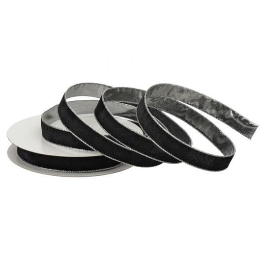BLACK 1"X20Y WIRED VELVET RIBBON W/METALLIC EDGE
