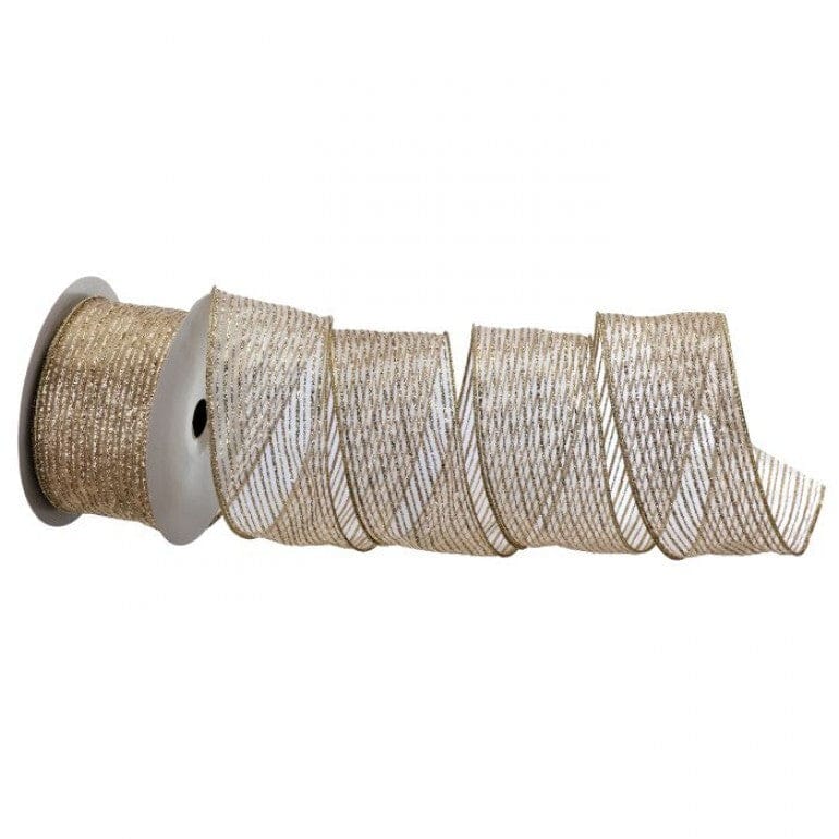 Champagne 2.5"X20Y GLITTER STRIPE SHEER RIBBON