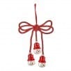 Red bow triple glass snowman drop ornament with gold accents, 6.5 inches tall