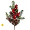 Artificial fir pick with red berries, pine cones, and green branches, 16.5 inches