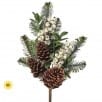 Artificial fir pick with white berries, pinecones, and snow-dusted greenery