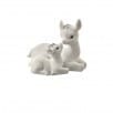 White flocked resin baby deer figurine with frosted winter texture, seated pose