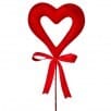 Red flocked open heart pick with bow accent on stem, 18 inch