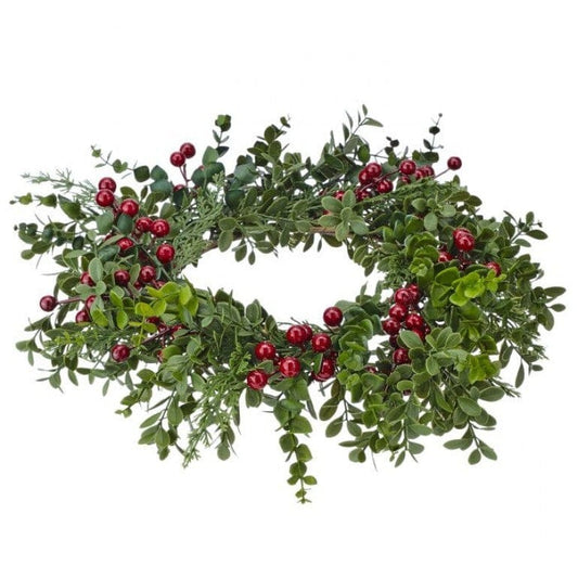 EUCLYPTUS/PINE/BERRY CANDLERING 6.5"D