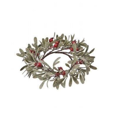 Frosted Mistletoe Berry Candle Ring 4.5"