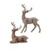 Two metallic bronze flocked deer figurines, one standing and one resting, 9.5 to 13 inch