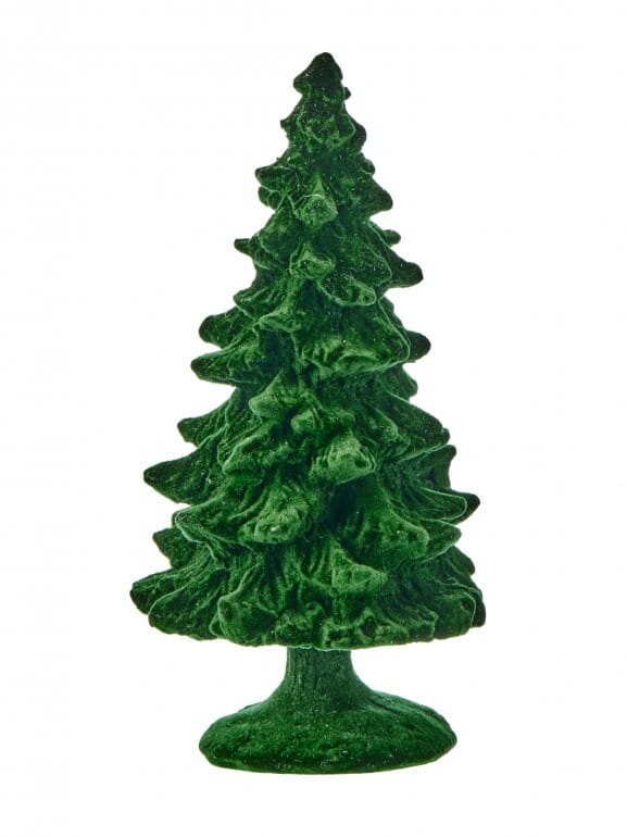 Regency 6-inch green flocked resin Christmas tree figurine with textured branches and base