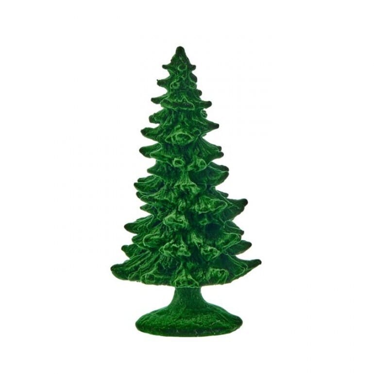 8 inch emerald green resin flocked Christmas tree figurine on round base