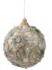 5-inch pearl ivory glitter ball ornament with embossed floral detail and shimmer