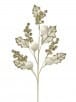 Gold glittered artificial leaf and berry holiday spray branch with velvet balls