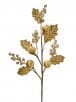 Gold glittered leaf and berry decorative spray stem with velvet accents