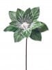 Dark green glitter velvet poinsettia artificial flower stem with white center accents