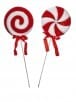 Two red and white striped peppermint lollipop decorative stems, 24 inch styrofoam holiday picks