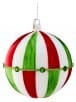 Red white and green striped glass ball ornament with jewel accents 6.5 inch
