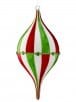 Red white and green striped glass finial teardrop Christmas ornament 13 inch