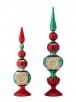 Red and green glass reflector finials in two sizes with gold accents