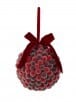 Red beaded berry ball Christmas ornament with burgundy velvet bow on top