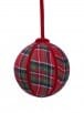 Red tartan plaid velvet ball Christmas ornament with fabric texture and loop top