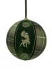 Dark green plaid velvet ball ornament with gold deer silhouette design