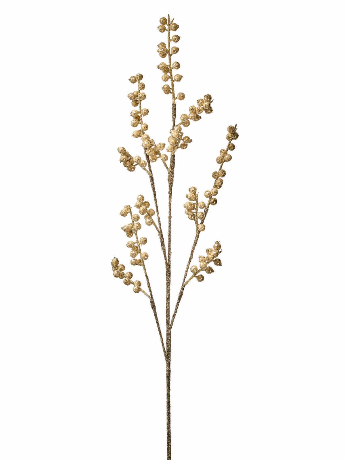 Tall glitter-coated berry spray stem with multiple branches and round beaded clusters
