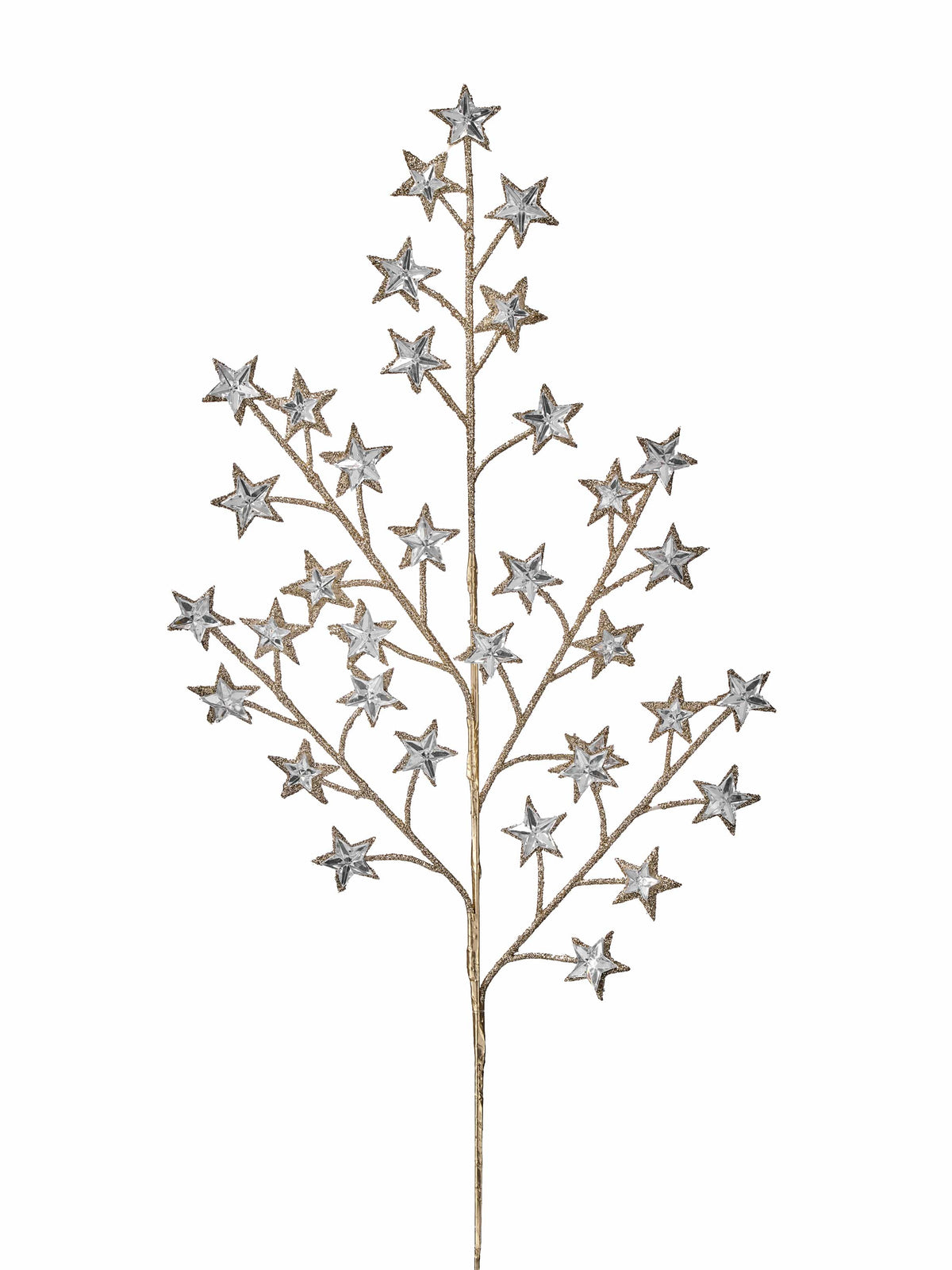 Decorative glitter branch spray with multiple jeweled star accents on branching stems