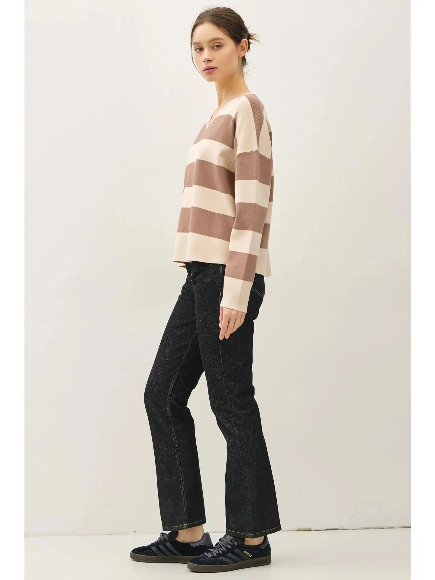 Stripe Henley Neck Sweater